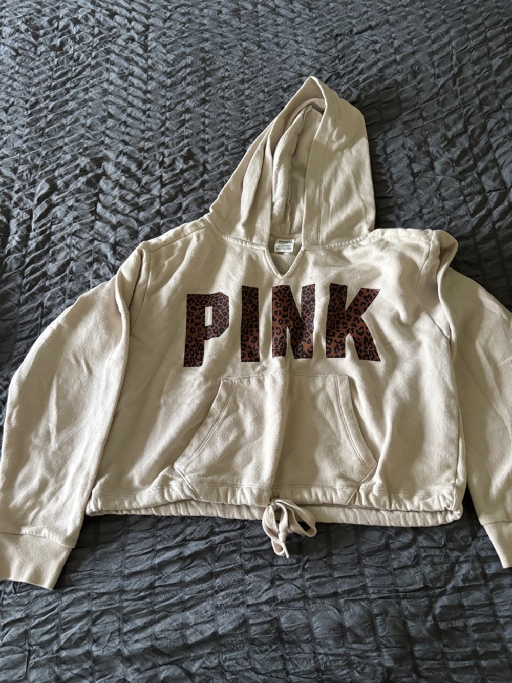 PINK Victoria's Secret Hooded Fleece-Lined Pullover - Beige
